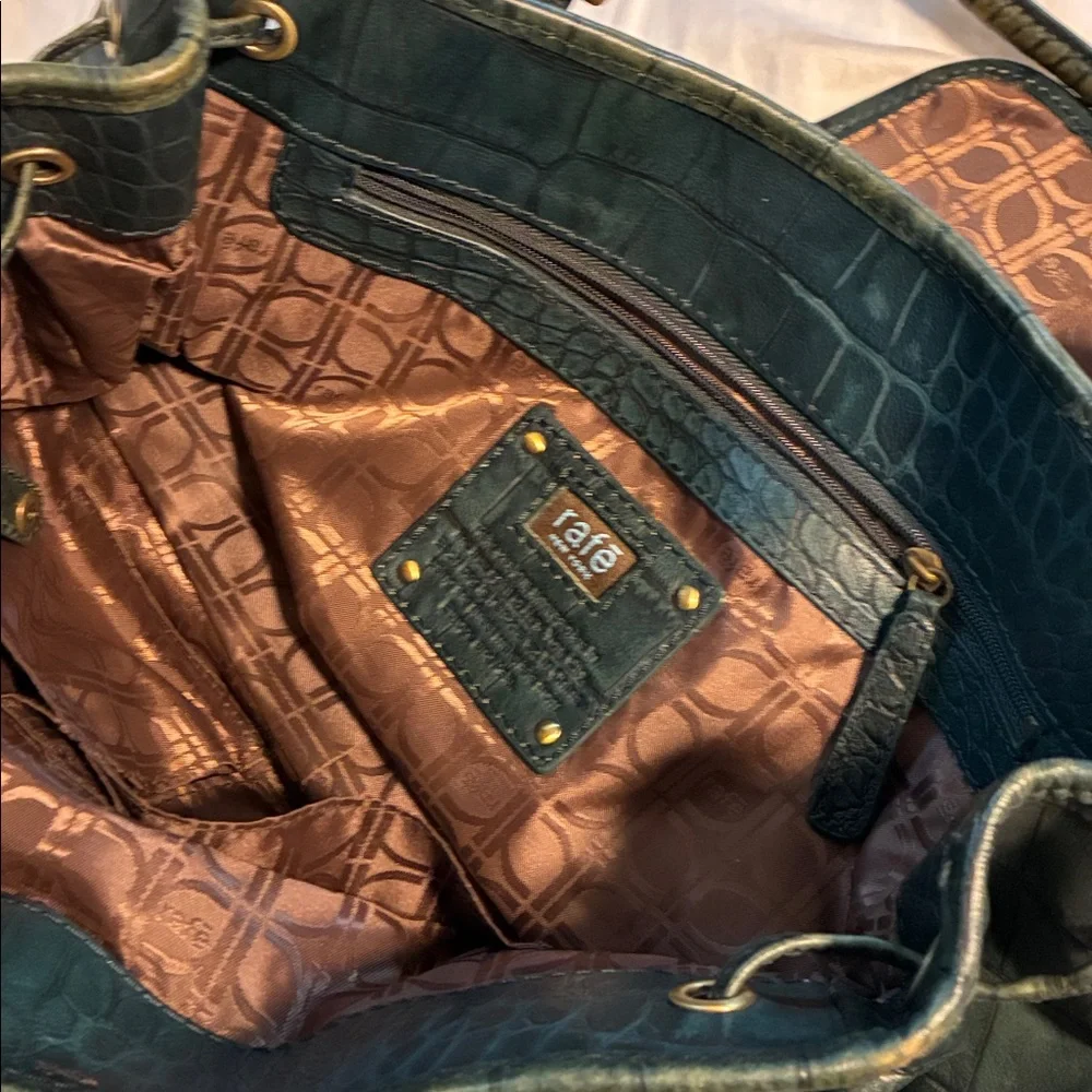 Rafe Dark Green Croc-Embossed Handbag with Gold Accents - Picture 5 of 7